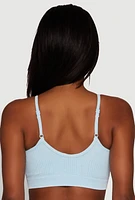 Womens Daisy Seamless Push Up Bralette with Removable Padding, Blue, Size L