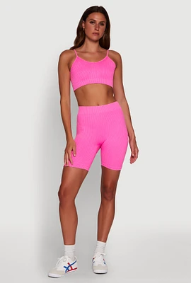 Womens Daisy Seamless High Waisted Bike Shorts for Activewear, Pink, Size M