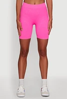 Womens Daisy Seamless High Waisted Bike Shorts for Activewear, Pink, Size M
