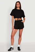 Womens Daisy Short Sleeve Drawstring Hem Crop Top,
