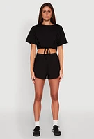 Womens Daisy Short Sleeve Drawstring Hem Crop Top,