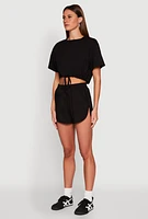 Womens Daisy Short Sleeve Drawstring Hem Crop Top,