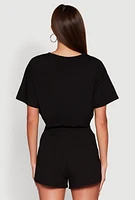 Womens Daisy Short Sleeve Drawstring Hem Crop Top,