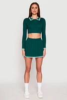 Womens Daisy Knit Varsity Stripe Pleated Skort, Green,