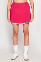 Womens Daisy Knit Varsity Stripe Pleated Skort, Pink, Size M