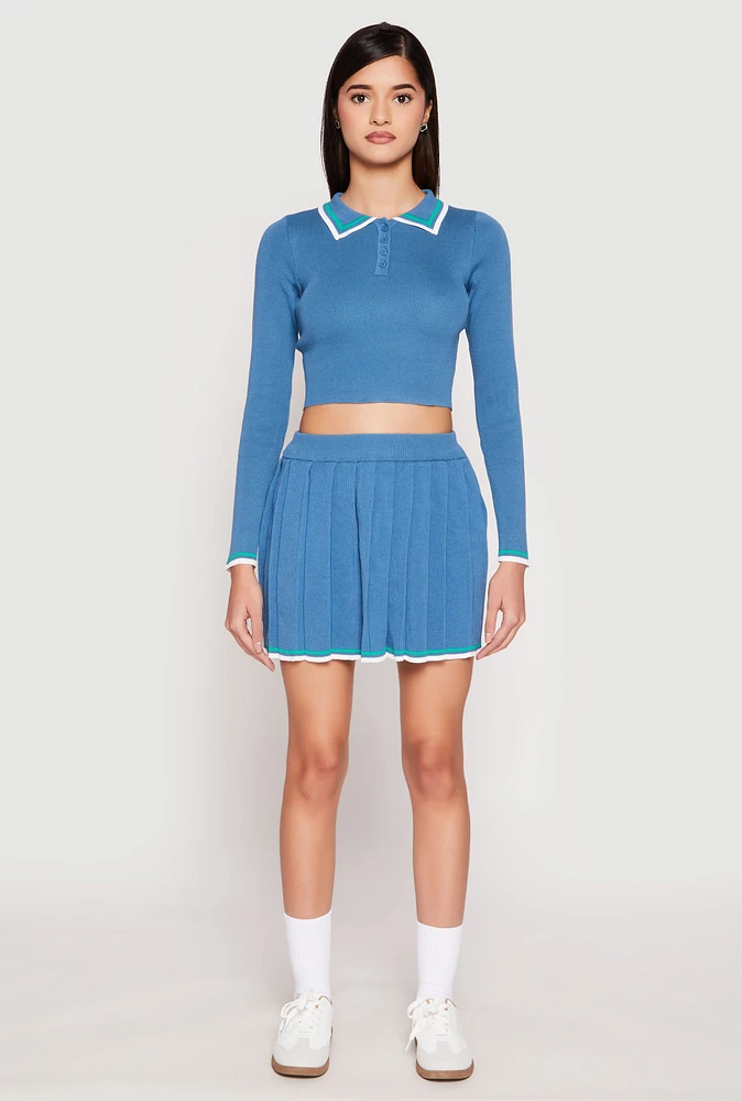 Womens Daisy Knit Varsity Stripe Pleated Skort,