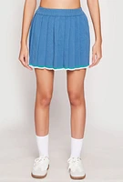 Womens Daisy Knit Varsity Stripe Pleated Skort,