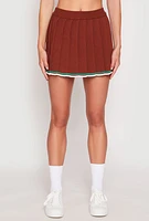 Womens Daisy Knit Varsity Stripe Pleated Skort, L