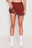 Womens Daisy Knit Varsity Stripe Pleated Skort, L