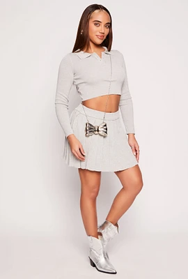 Womens Daisy High Waisted Pleated Mini Skirt, Grey, Size M