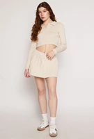 Womens Daisy High Waisted Pleated Mini Skirt, Khaki, Size L