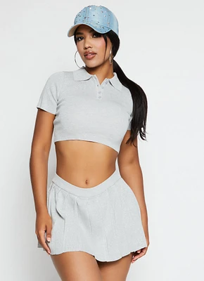 Womens Daisy Solid Cropped Polo Shirt, Grey, Size L