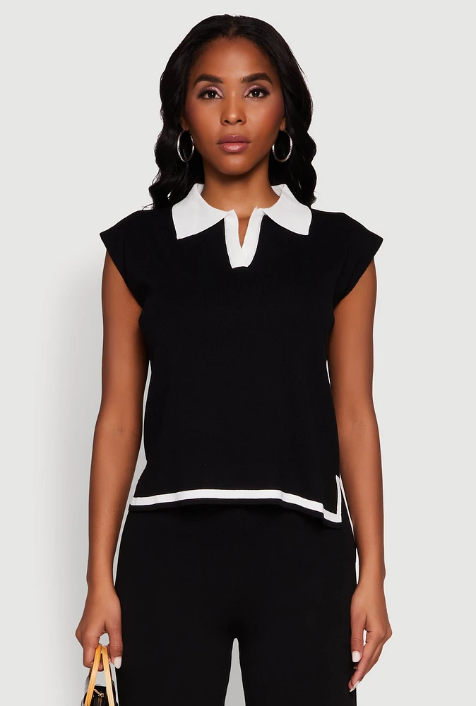 Womens Daisy Contrast Trim Cap Sleeve Blouse,