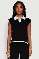Womens Daisy Contrast Trim Cap Sleeve Blouse,