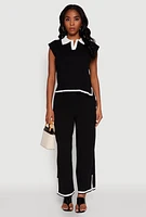 Womens Daisy Contrast Trim Cap Sleeve Blouse,