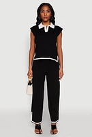 Womens Daisy Contrast Trim Cap Sleeve Blouse,
