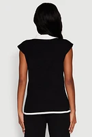 Womens Daisy Contrast Trim Cap Sleeve Blouse,