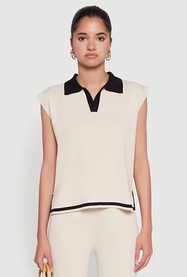 Womens Daisy Contrast Trim Cap Sleeve Blouse,