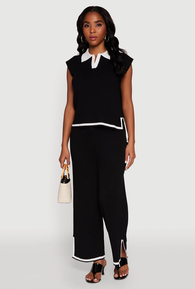 Womens Daisy Contrast Trim Wide Leg Pants,