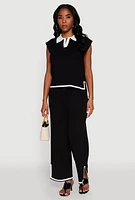 Womens Daisy Contrast Trim Wide Leg Pants,