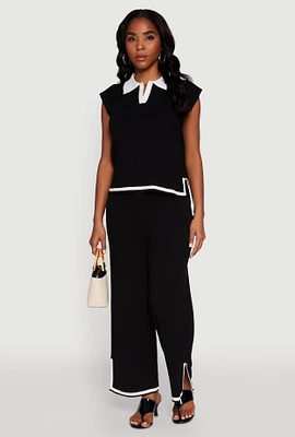 Womens Daisy Contrast Trim Wide Leg Pants,