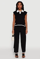 Womens Daisy Contrast Trim Wide Leg Pants,