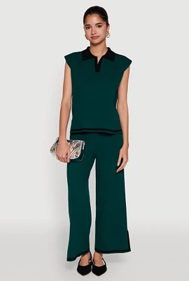Womens Daisy Contrast Trim Wide Leg Pants,