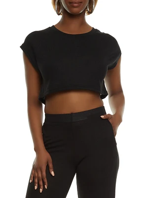 Womens Daisy Brushed Knit Cap Sleeve Crop Top, S