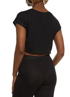 Womens Daisy Brushed Knit Cap Sleeve Crop Top,