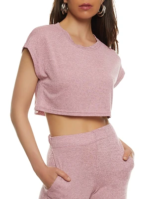 Womens Daisy Brushed Knit Cap Sleeve Crop Top, Pink, Size S