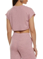 Womens Daisy Brushed Knit Cap Sleeve Crop Top, Pink, Size S