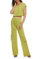 Womens Daisy Brushed Knit Cap Sleeve Crop Top, Yellow, Size M