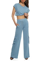 Womens Daisy Brushed Knit Cap Sleeve Crop Top,