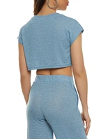Womens Daisy Brushed Knit Cap Sleeve Crop Top,