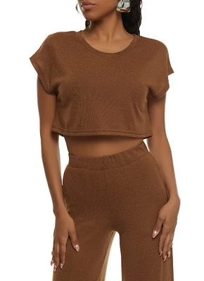 Womens Daisy Brushed Knit Cap Sleeve Crop Top, M