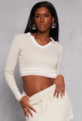 Womens Daisy Varsity Stripe Detail Crop Top,