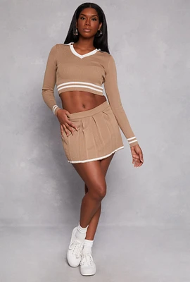 Womens Daisy Contrast Trim Pleated Skirt,