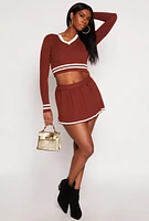 Womens Daisy Contrast Trim Pleated Skirt,