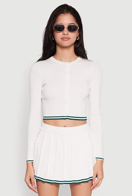 Womens Daisy Varsity Stripe Cardigan, White, Size L