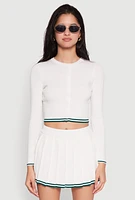 Womens Daisy Varsity Stripe Cardigan, White, Size L