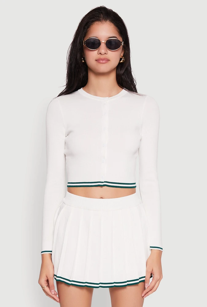 Womens Daisy Varsity Stripe Cardigan, White,