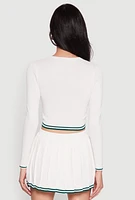 Womens Daisy Varsity Stripe Cardigan, White, Size L
