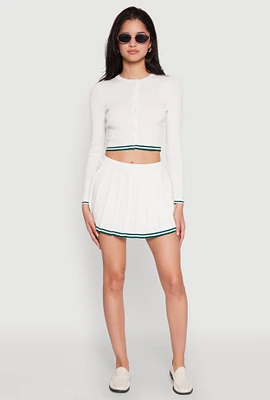 Womens Daisy Pleated Varsity Stripe Skort, White, Size XL