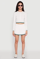 Womens Daisy Pleated Varsity Stripe Skort, White, Size XL