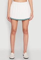 Womens Daisy Pleated Varsity Stripe Skort, White, Size XL