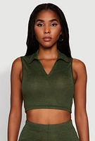 Womens Daisy Sleeveless Collared Crop Top,