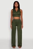 Womens Daisy Sleeveless Collared Crop Top,