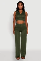 Womens Daisy Sleeveless Collared Crop Top,
