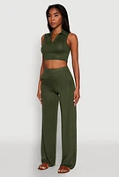 Womens Daisy Sleeveless Collared Crop Top,