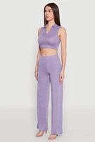 Womens Daisy Sleeveless Collared Crop Top, Purple, Size M